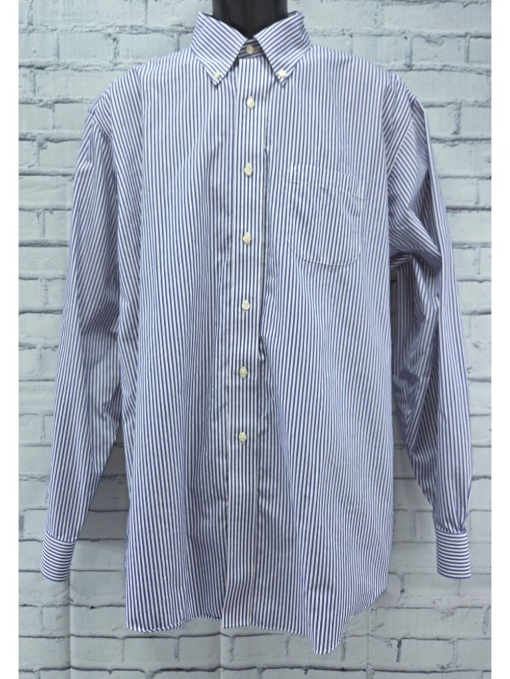 Brooks Brothers Madison Blue Striped Dress Shirt 17-36 Supima Cotton Non-Iron